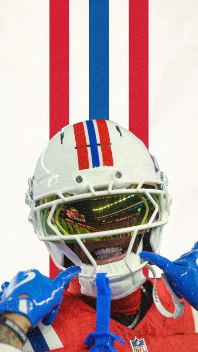 American Football Player Wearing White Helmet with Reflective Visor and Dazzling Grill on Field image