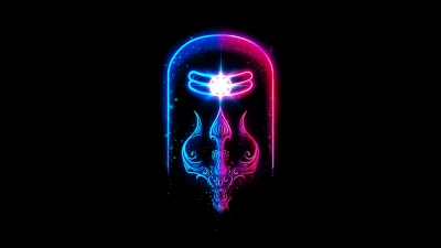 Vibrant Neon Shiva Lingam and Trishul Glowing Hindu God Symbol on Black Background image