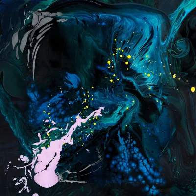 Abstract Fluid Art with Cosmic Blue Green Swirls and Vibrant Accents image