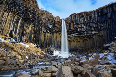 Svartifoss Waterfall Icelandic Basalt Columns Winter Landscape image
