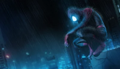 Vigilant Spider-Man on a Rainy Night Overlooking City image