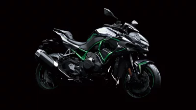 Sleek Black Kawasaki Ninja H2 Supercharged Sportbike with Vibrant Green Accents image