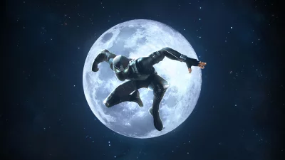 Stealth Spider-Man with Glowing Eyes against a Majestic Full Moon and Starry Sky image