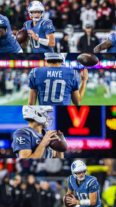 Patriots Quarterback Drake Maye Focused During American Football Game