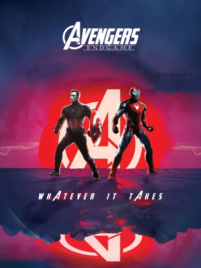 Avengers Endgame heroes Captain America and Iron Man standing ready for battle against a vibrant backdrop image