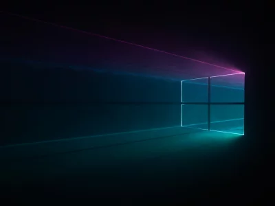 Abstract Windows Logo with Dynamic Neon Light Beams on Dark Background image