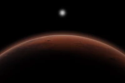 The planet Mars is red and has a rough surface