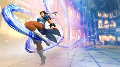 Chun-Li Unleashes Powerful Energy Kick in Vibrant Futuristic Asian City image
