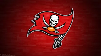 Tampa Bay Buccaneers NFL Team Logo on Distressed Red Wood Background image