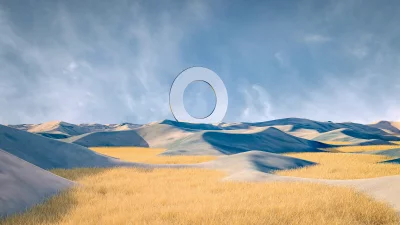 Digital Art of a Dreamlike Landscape with Golden Fields and a Reflective Metal Ring image