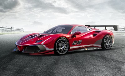 Dynamic Red Ferrari GT3 Evo Race Car on Racetrack, High-Performance Sports Vehicle image