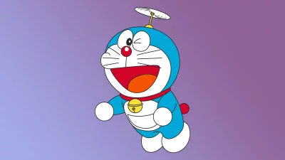 Classic Anime Character Doraemon Flying with Take-Copter and Joyful Expression image