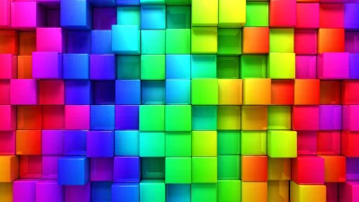 Vibrant 3D Cubes Forming a Colorful Wall Background with Rainbow Gradient Colors image