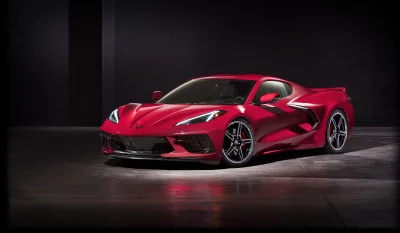 Sleek Red Chevrolet Corvette C8 Mid-Engine Sports Car in Dark Studio image