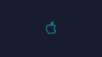 Glowing Blue Neon Apple Logo on Dark Minimalist Background image
