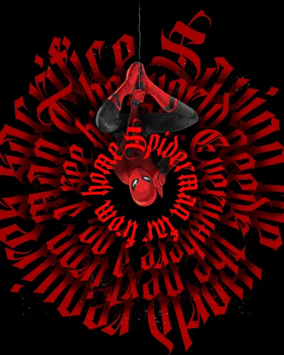 Dynamic Spider-Man Illustration with Bold Red Gothic Typography Art image