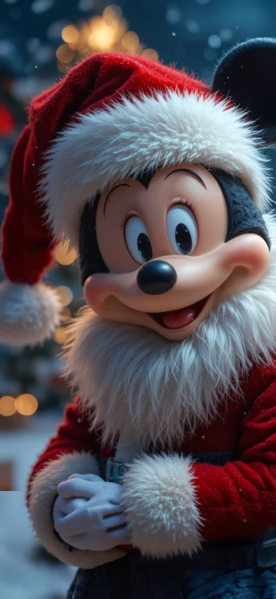 Mickey Mouse dressed as Santa Claus ready for Christmas