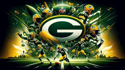 Dynamic Green Bay Packers Football Action: Players, Logo, and Stadium Energy Illustration image