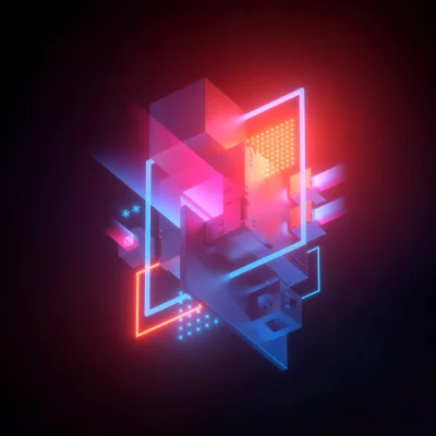 Futuristic Abstract 3D Geometric Shapes with Neon Lights and Glowing Edges image