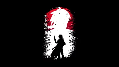 Dynamic Anime Warrior Silhouette with Blade in Artistic Brushstroke Style image