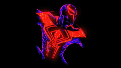 Vibrant Neon Futuristic Superhero Character with Glowing Red and Blue Accents image