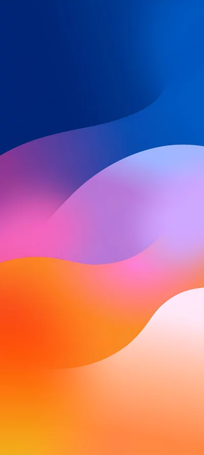 Abstract gradient background with flowing waves of blue, purple, and orange hues.
