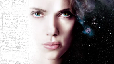 Conceptual Portrait: Woman's Face Fusing Scientific Equations and Cosmic Galaxy image