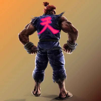 Akuma from Street Fighter showcasing powerful physique and iconic glowing back symbol image