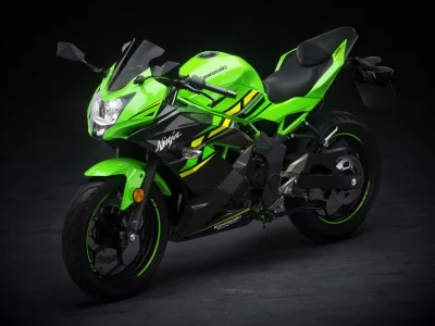 Vibrant Green Kawasaki Ninja Sport Motorcycle with Sleek Black Design in Studio Setting image