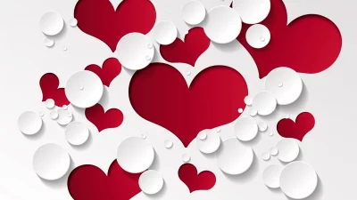Elegant Valentine's Day Abstract Red Hearts and White Circles Background image