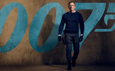 Iconic Agent 007 Daniel Craig Walking with a Pistol on a Textured Background image
