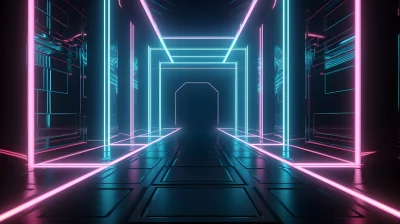 Futuristic Neon Light Tunnel with Dynamic Blue and Pink Glow for Tech Background image