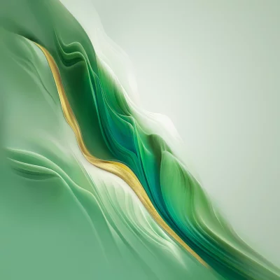 Abstract flowing green waves with a golden stripe abstract background