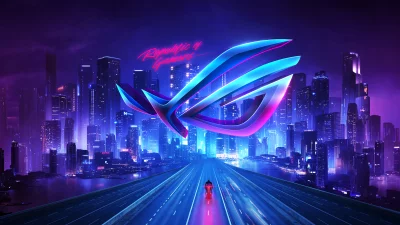 Dynamic Republic of Gamers Logo Dominates Neon Cyberpunk Cityscape with Solo Rider image
