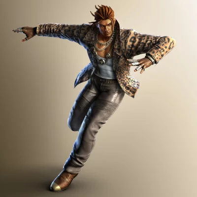 Dynamic 3D Male Character in Leopard Print Jacket Mid-Action Pose image
