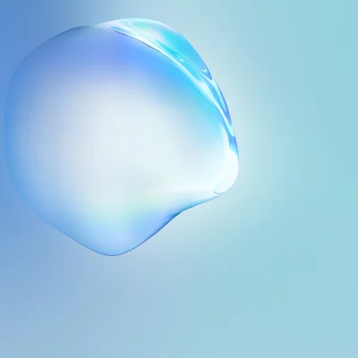 Dynamic Abstract Blue and White Fluid Shape with Glossy Reflections on Gradient Background image