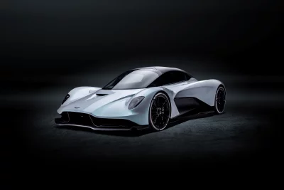 Dynamic Light Grey Aston Martin Valkyrie Hypercar Showcased on Dark Studio Background image