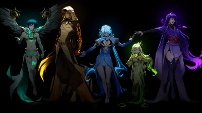 Genshin Impact Archons Displaying Elemental Powers with Vibrant Glow on Dark Background image