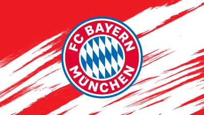 FC Bayern Munich Official Football Club Logo on Dynamic Red and White Brush Stroke Background image