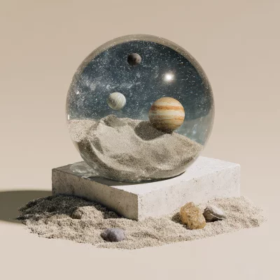 Miniature Space Scene Inside Glass Sphere on Pedestal