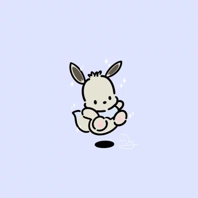 Adorable Pochacco Character with Sparkles Floating on a Soft Blue Background image