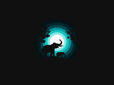 Minimalist Elephant Family Silhouettes in Serene Moonlight Forest Design image