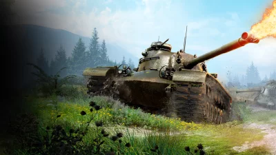 Armored Combat Tank Firing Its Main Gun Amidst Lush Green Scenery image