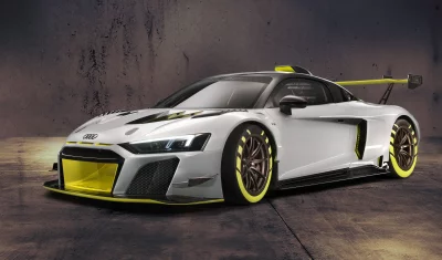 High-Performance White Audi R8 LMS GT2 Race Car with Yellow Accents image