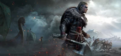 Viking Warrior Leading a Fierce Invasion with Axe in Cinematic Style Wallpaper image