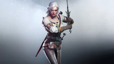 Ciri the Witcher Character with Sword Standing Ready for Battle Digital Art image