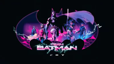 DC Comics Team Batman: Gotham Heroes in Retro Neon Cyberpunk Style image