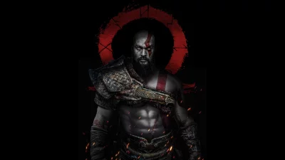 Kratos, the Ghost of Sparta, imposing warrior with iconic red mark and glowing eyes image