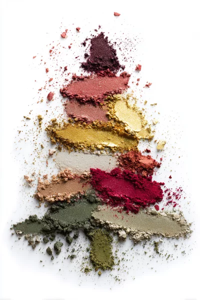 Vibrant Eyeshadow Pigments Artfully Arranged as a Christmas Tree