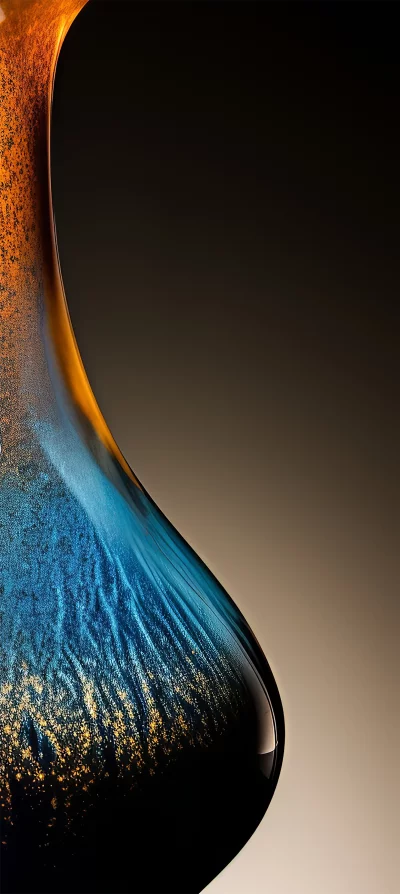 Abstract blue, orange, and black gradient fluid glass texture